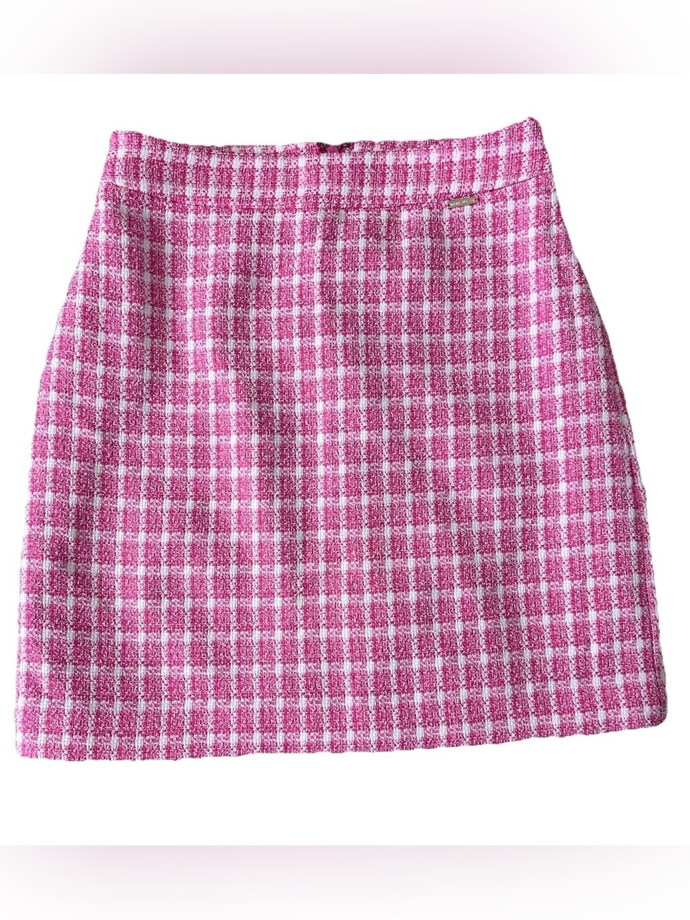 Nine West Pink and White Plaid Tweed A-Line Mini Skirt Size XS